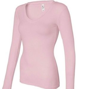 Long Sleeve V Neck Top by Bella Pink Medium NWT